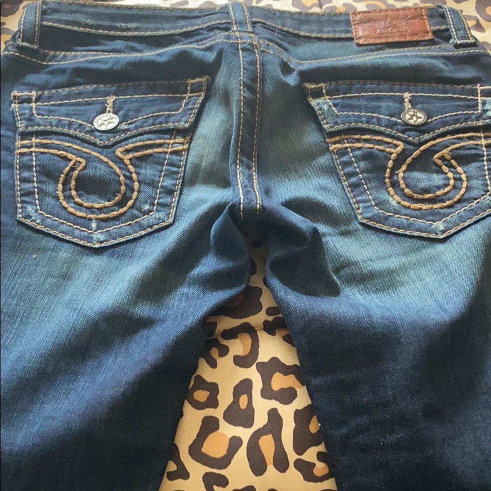 Big star, boot cut low rise dark blue jeans sz 28R